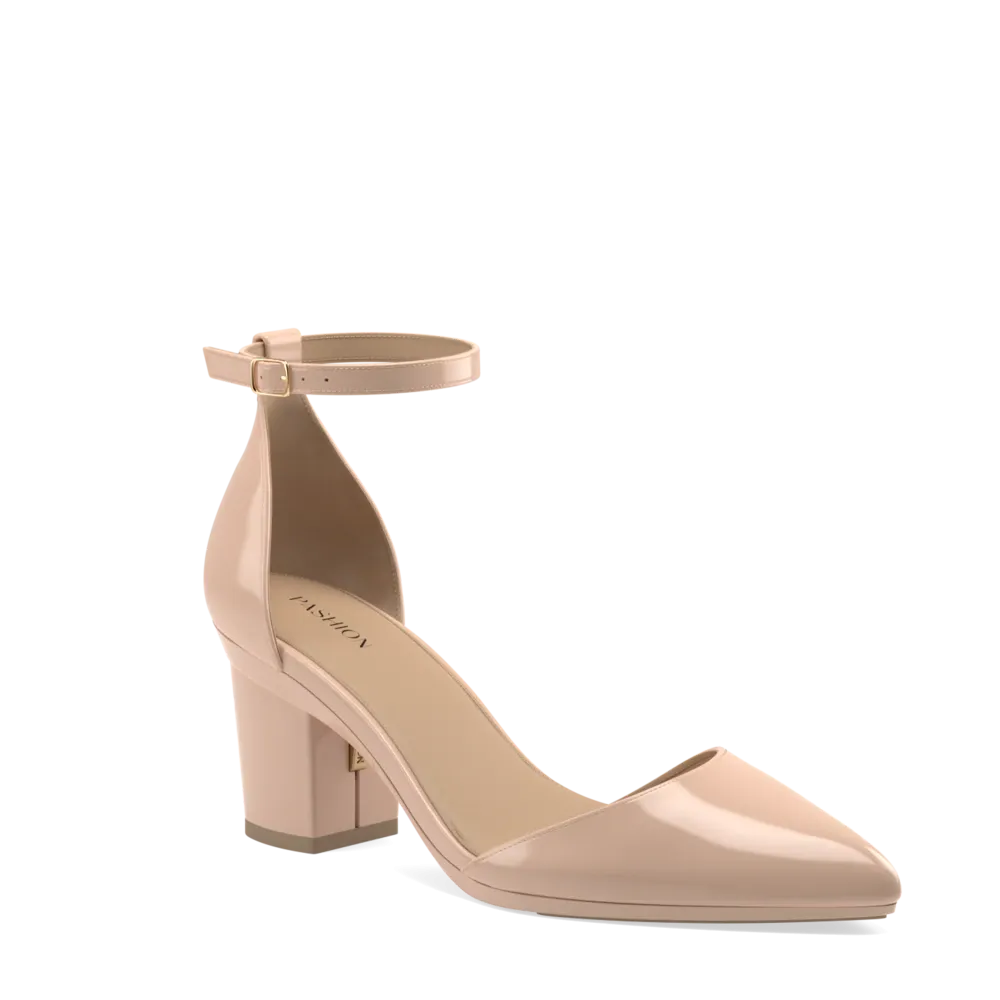 The D'Orsay - Sand Patent   Block Heel Kit 3 Sand - FINAL SALE