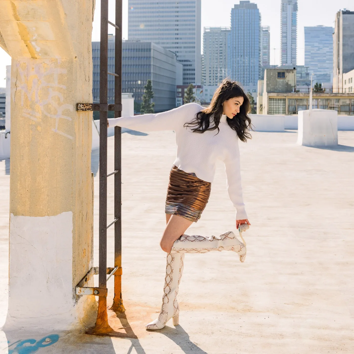 The Knee High Boot - Ivory Snakeskin