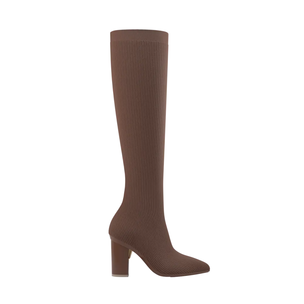 The Knee High Boot Walnut Knit   Block Heel Kit 4 Walnut