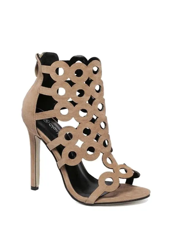 Trendy Openwork Flock Stiletto Heel Sandals