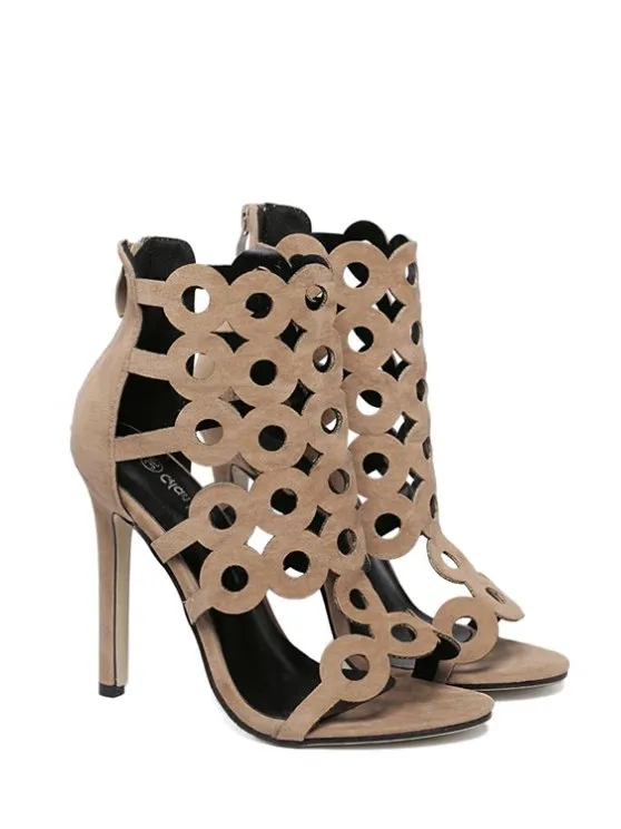 Trendy Openwork Flock Stiletto Heel Sandals