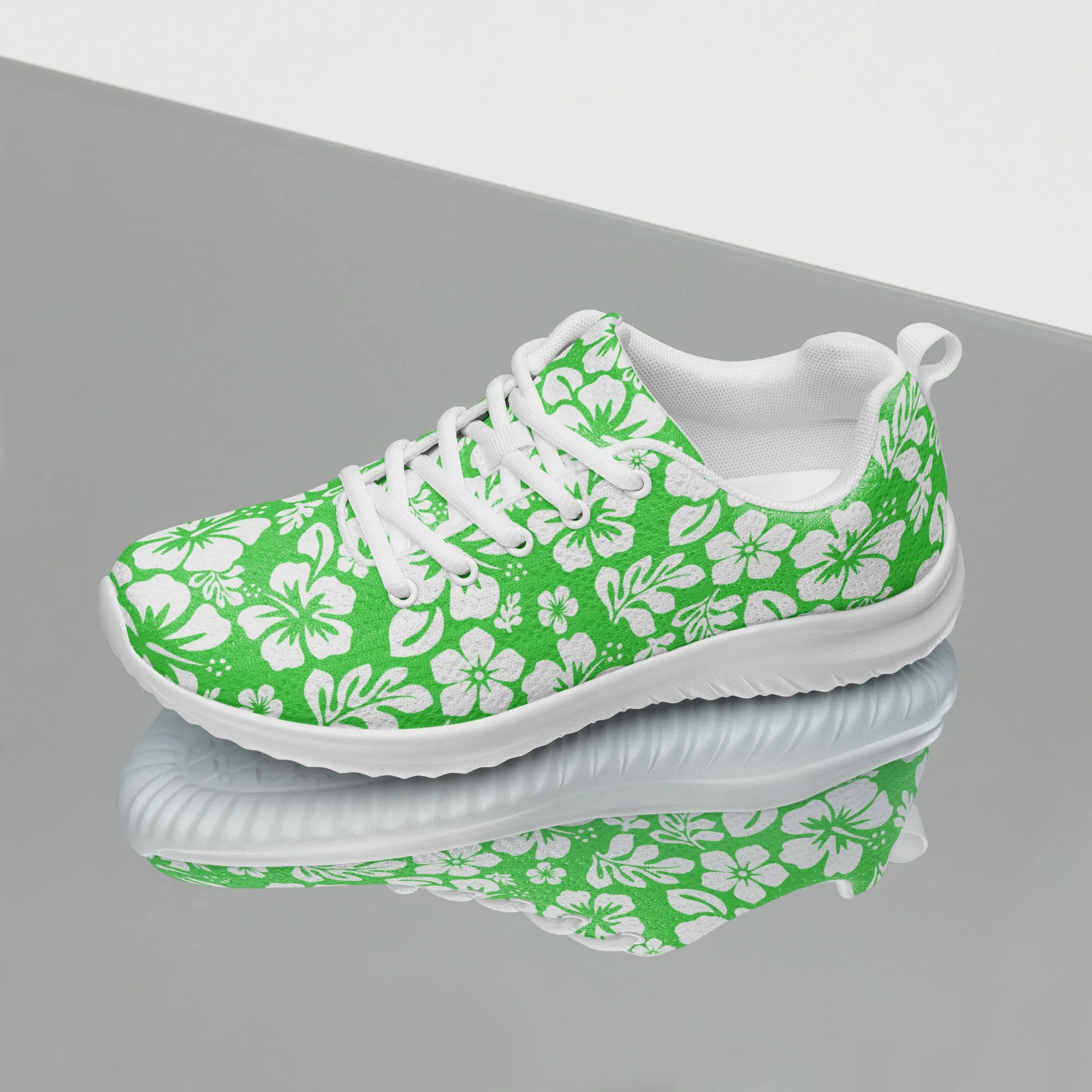 Women’s Lime Green and White Hawaiian Flowers Athletic Shoes