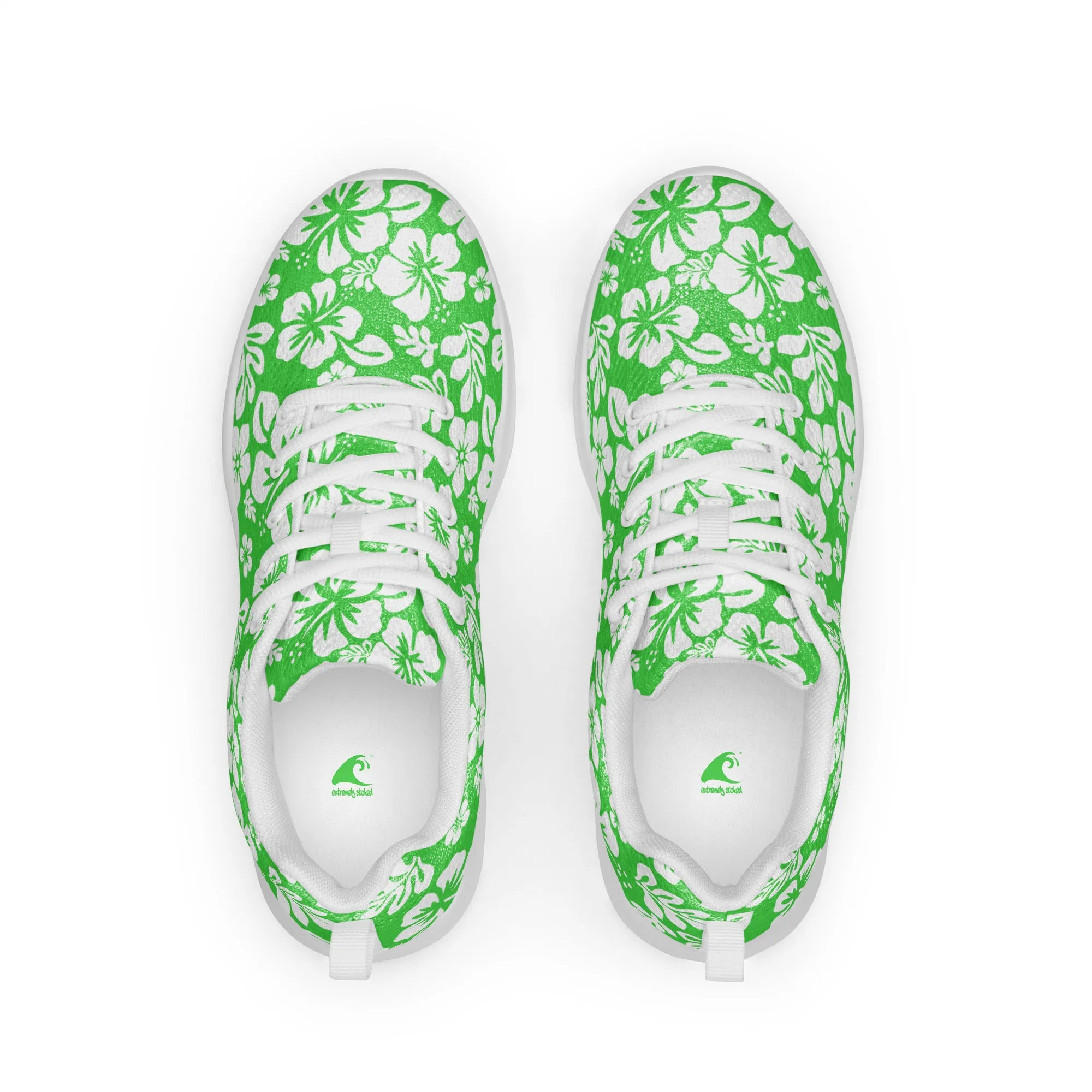 Women’s Lime Green and White Hawaiian Flowers Athletic Shoes