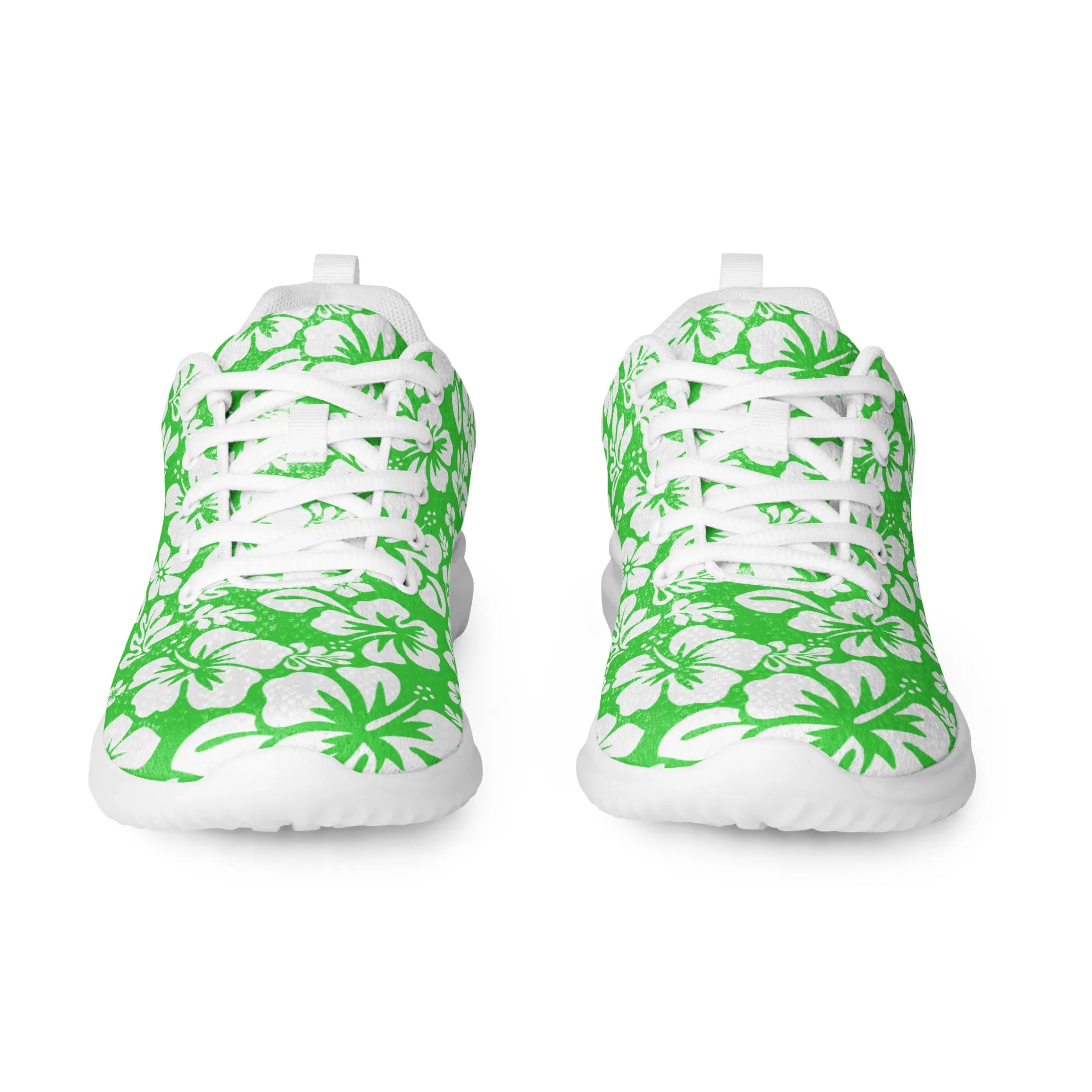 Women’s Lime Green and White Hawaiian Flowers Athletic Shoes