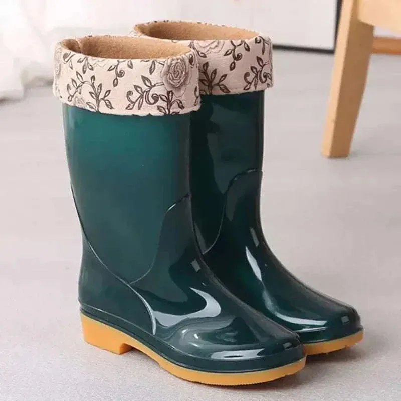 Womens Rain Boots - High Sock, Waterproof, Non-slip, Cotton Lining