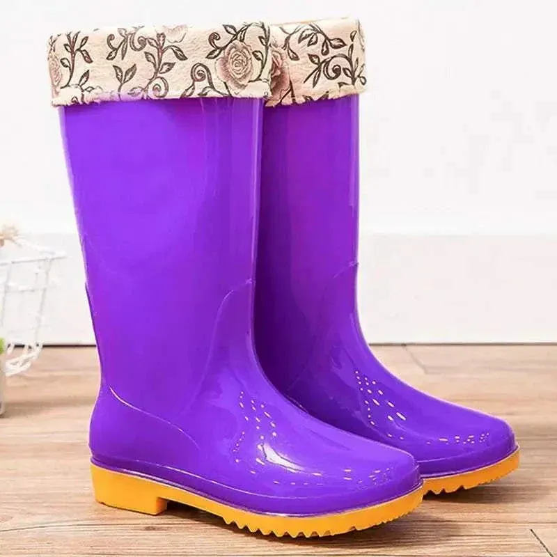 Womens Rain Boots - High Sock, Waterproof, Non-slip, Cotton Lining