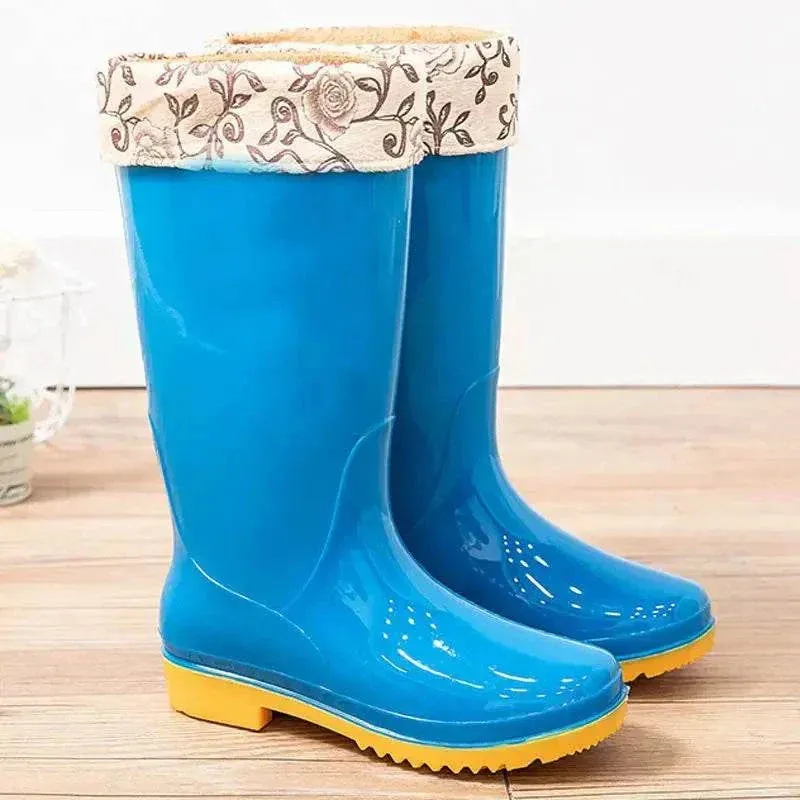 Womens Rain Boots - High Sock, Waterproof, Non-slip, Cotton Lining