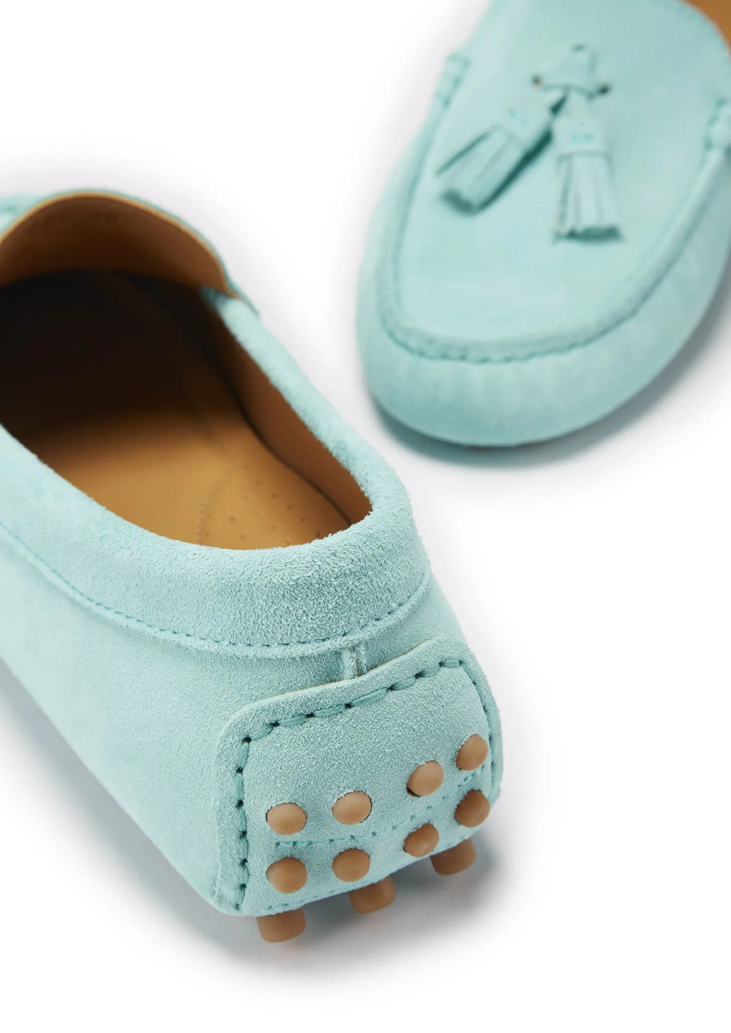 Women's Tasselled Driving Loafers, aqua suede